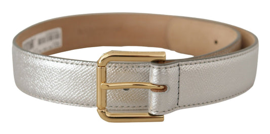 Dolce & Gabbana Elegant Silver Leather Belt with Engraved Buckle - 65 cm / 26 Inches