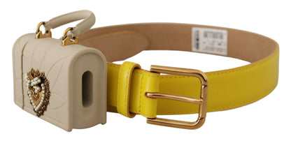 Dolce & Gabbana Chic Yellow Leather Belt with Headphone Case - 70 cm / 28 Inches