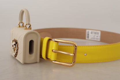 Dolce & Gabbana Chic Yellow Leather Belt with Headphone Case - 70 cm / 28 Inches