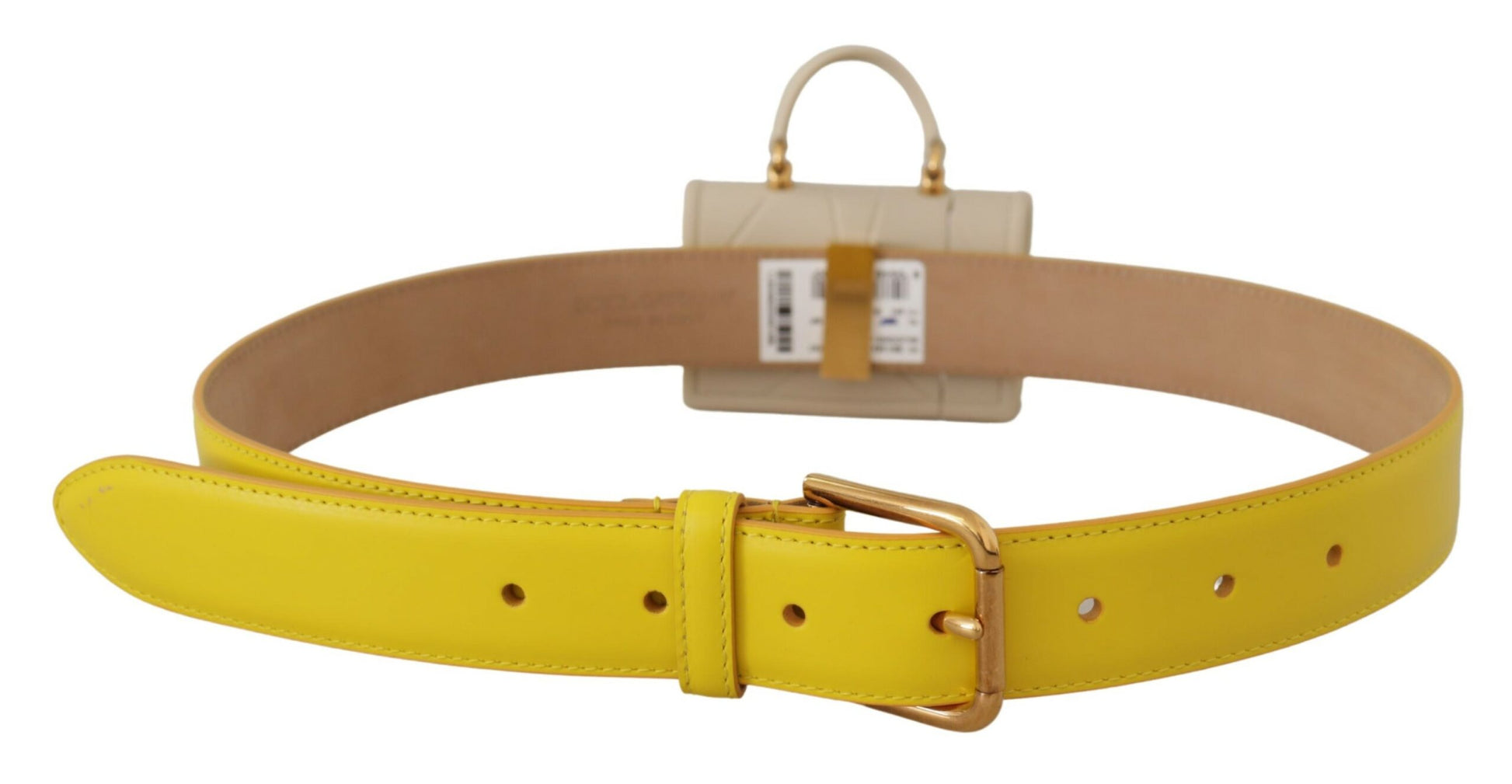 Dolce & Gabbana Chic Yellow Leather Belt with Headphone Case - 70 cm / 28 Inches