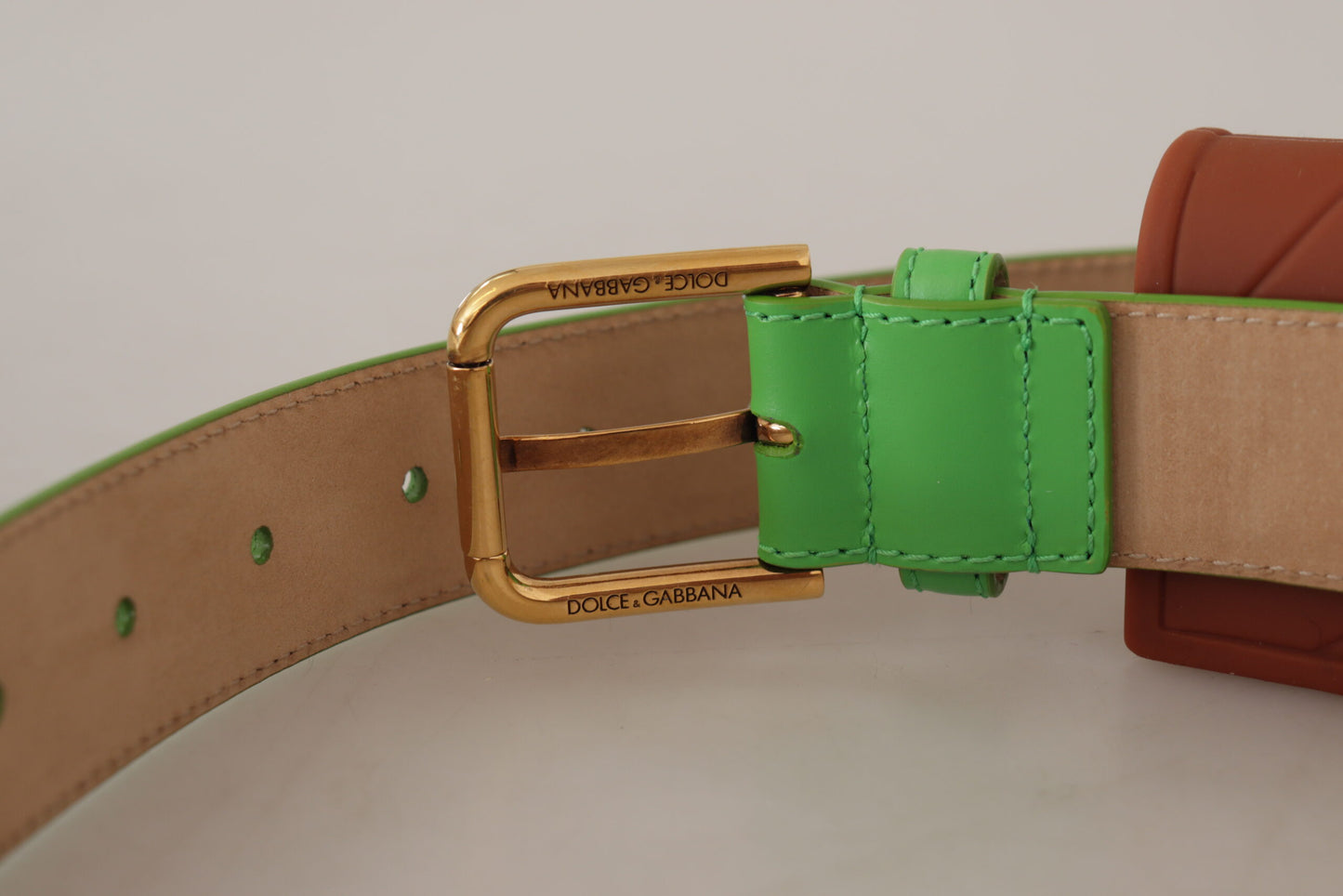 Dolce & Gabbana Chic Emerald Leather Belt with Engraved Buckle - 70 cm / 28 Inches