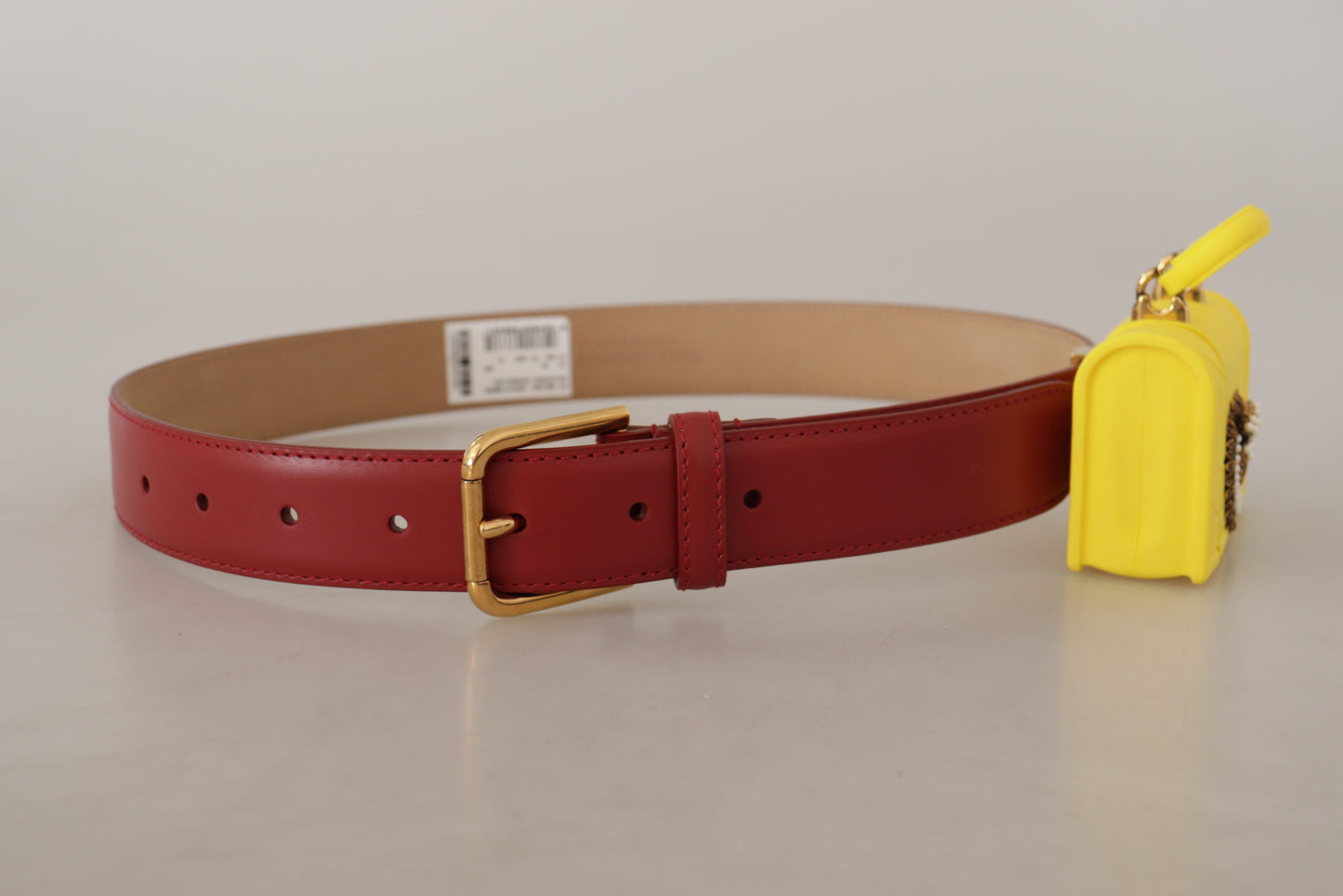 Dolce & Gabbana Elegant Red Leather Engraved Buckle Belt - 75 cm / 30 Inches