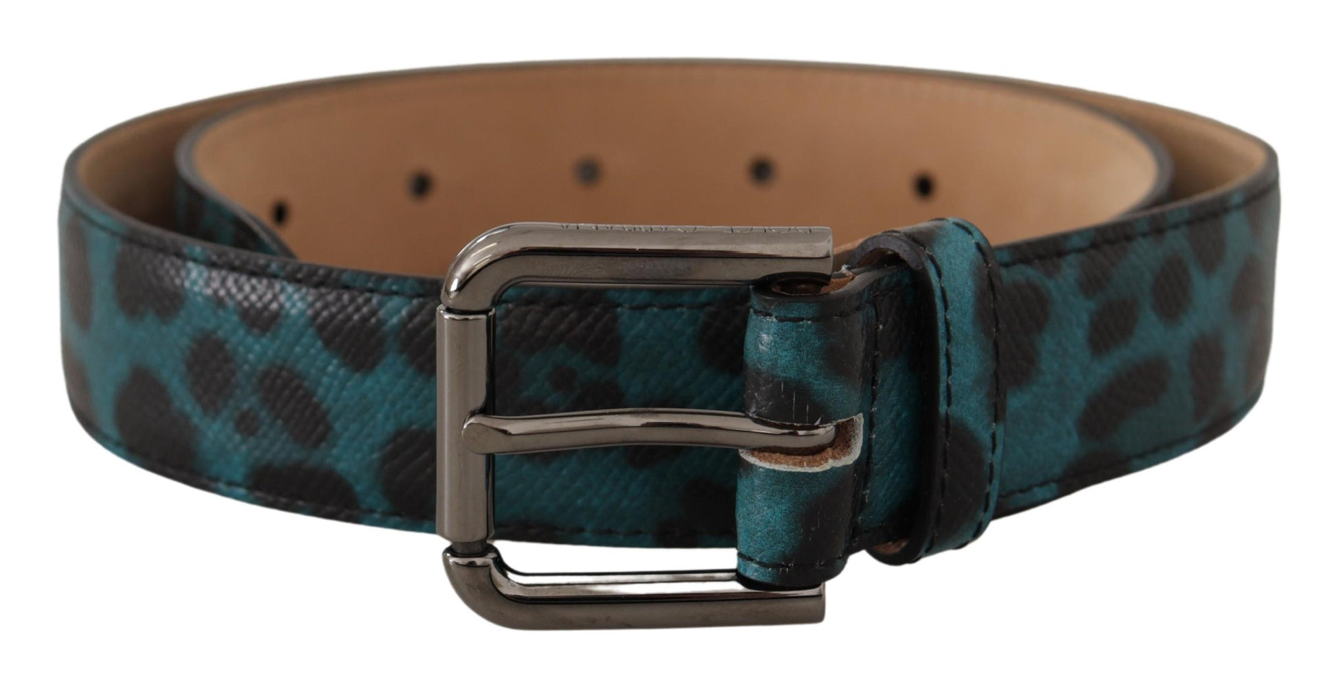 Dolce & Gabbana Engraved Logo Leather Belt in Blue Green - 75 cm / 30 Inches