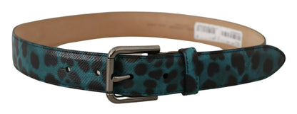 Dolce & Gabbana Engraved Logo Leather Belt in Blue Green - 75 cm / 30 Inches