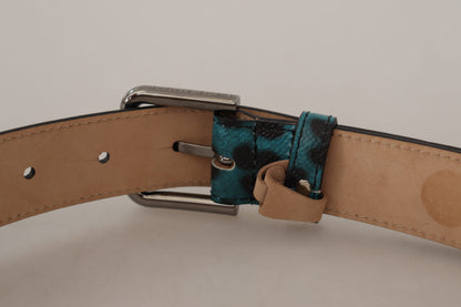 Dolce & Gabbana Engraved Logo Leather Belt in Blue Green - 75 cm / 30 Inches