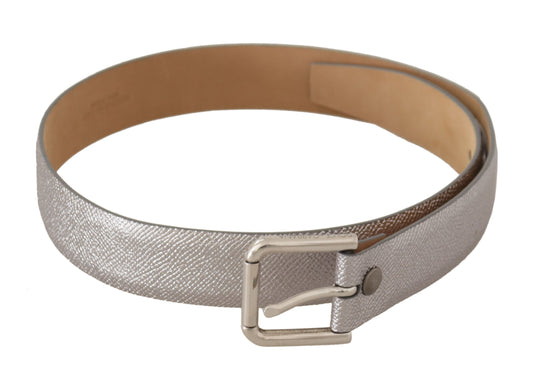 Dolce & Gabbana Elegant Silver Leather Belt with Engraved Buckle - 65 cm / 26 Inches