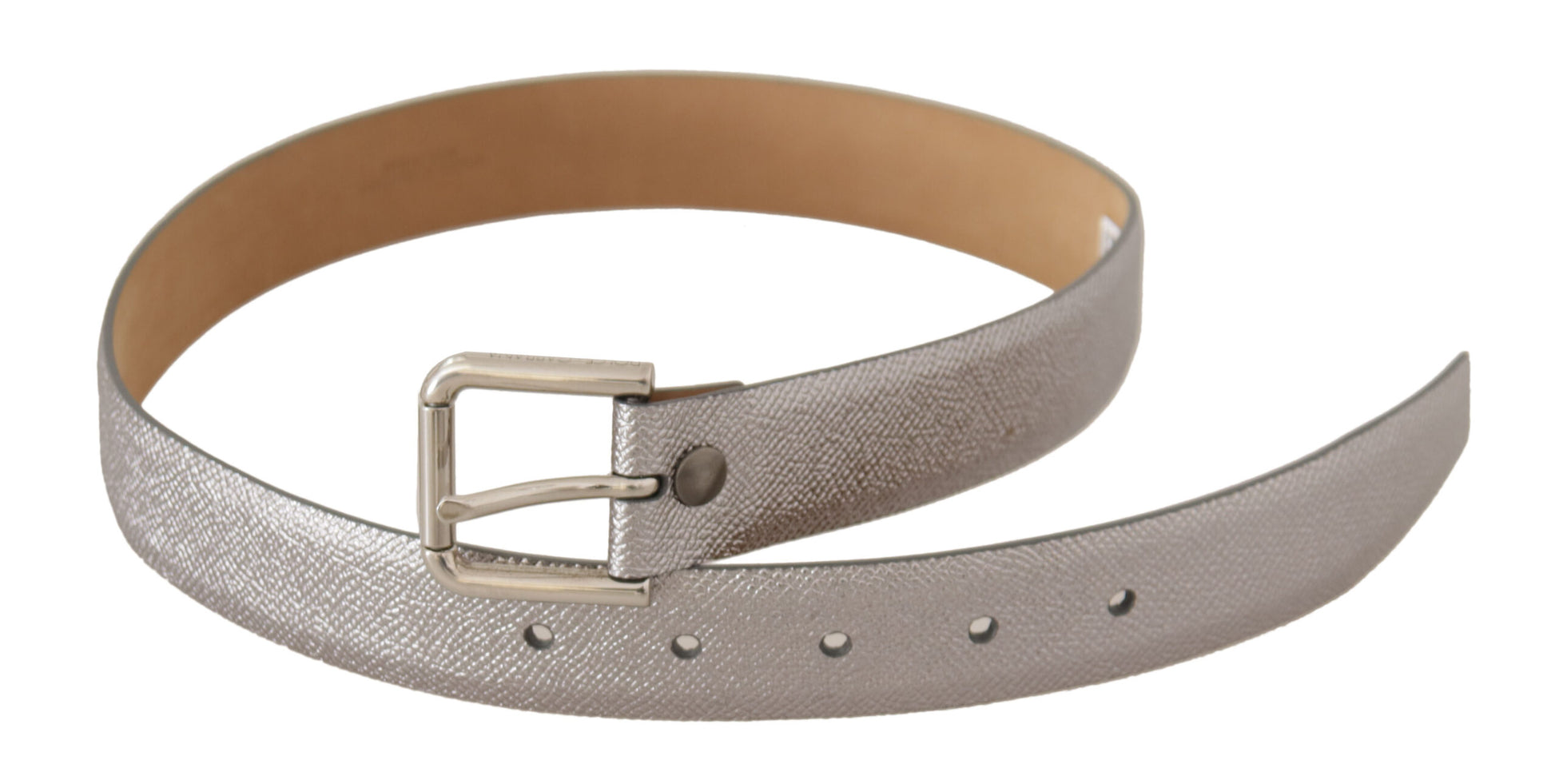 Dolce & Gabbana Elegant Silver Leather Belt with Engraved Buckle - 65 cm / 26 Inches