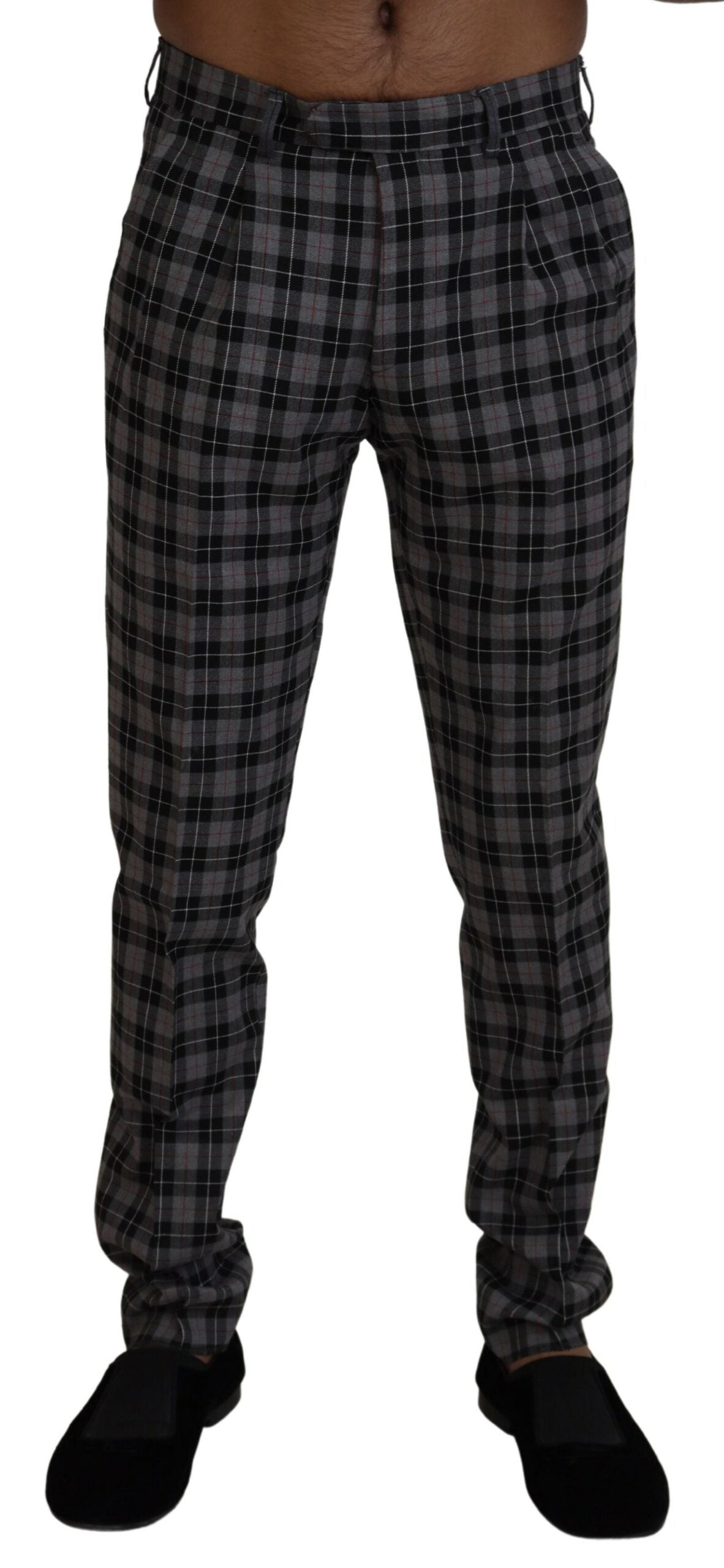 BENCIVENGA Elegant Gray Checked Gentleman’s Chinos - IT46 | S