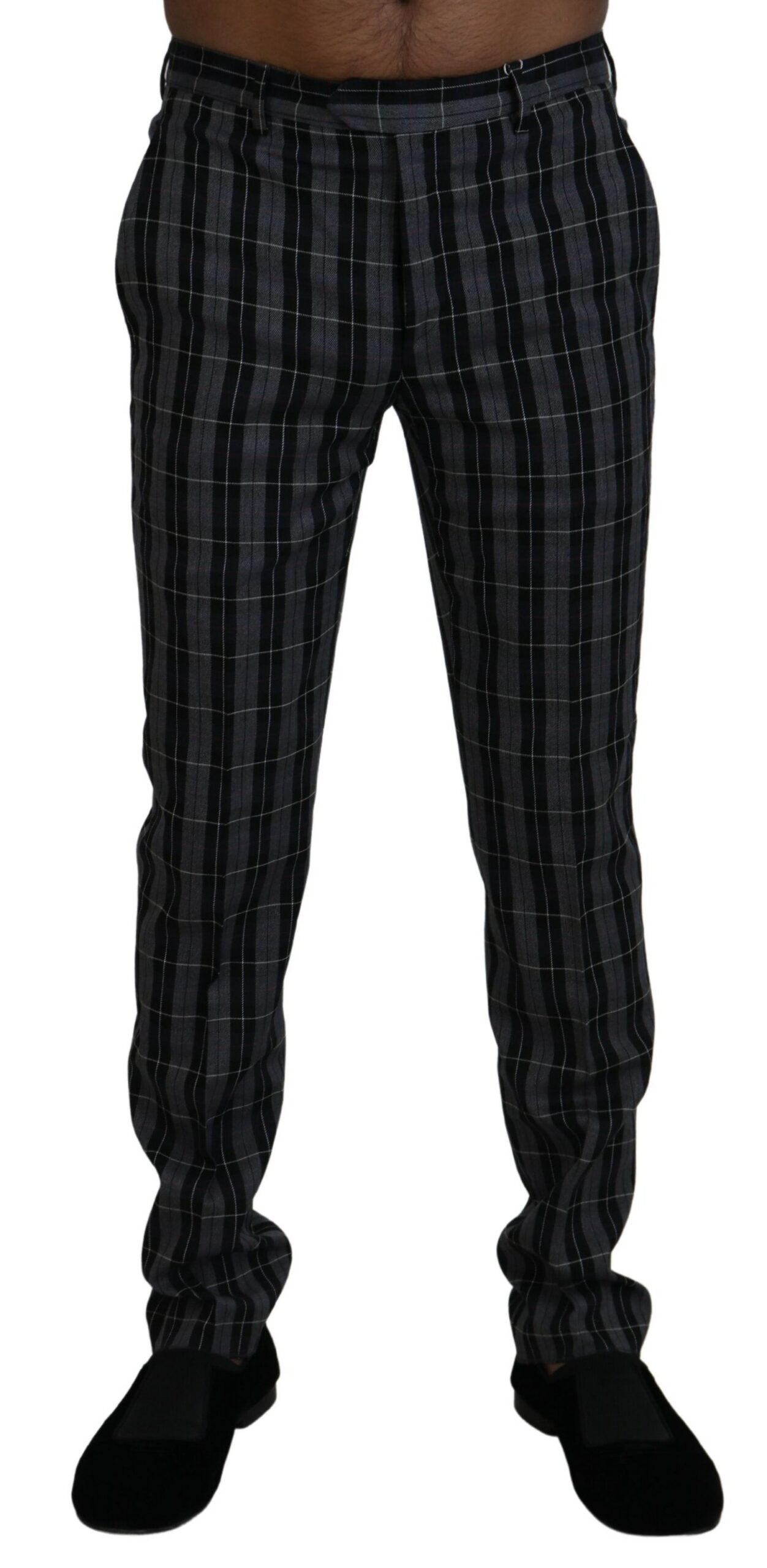 BENCIVENGA Elegant Gray Checkered Wool Chino Pants - IT46 | S