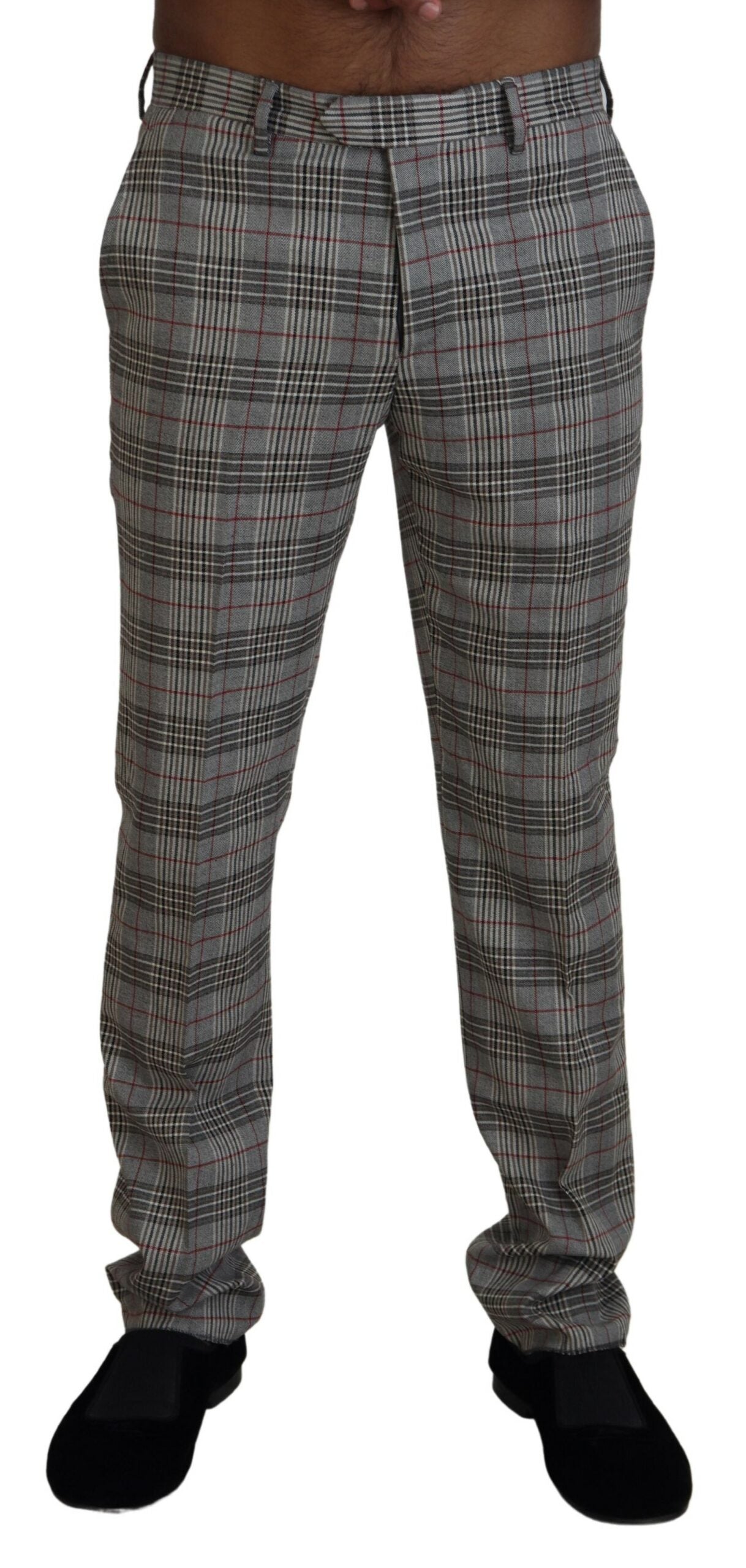 BENCIVENGA Elegant Gray Checkered Slim Men’s Pants - IT46 | S