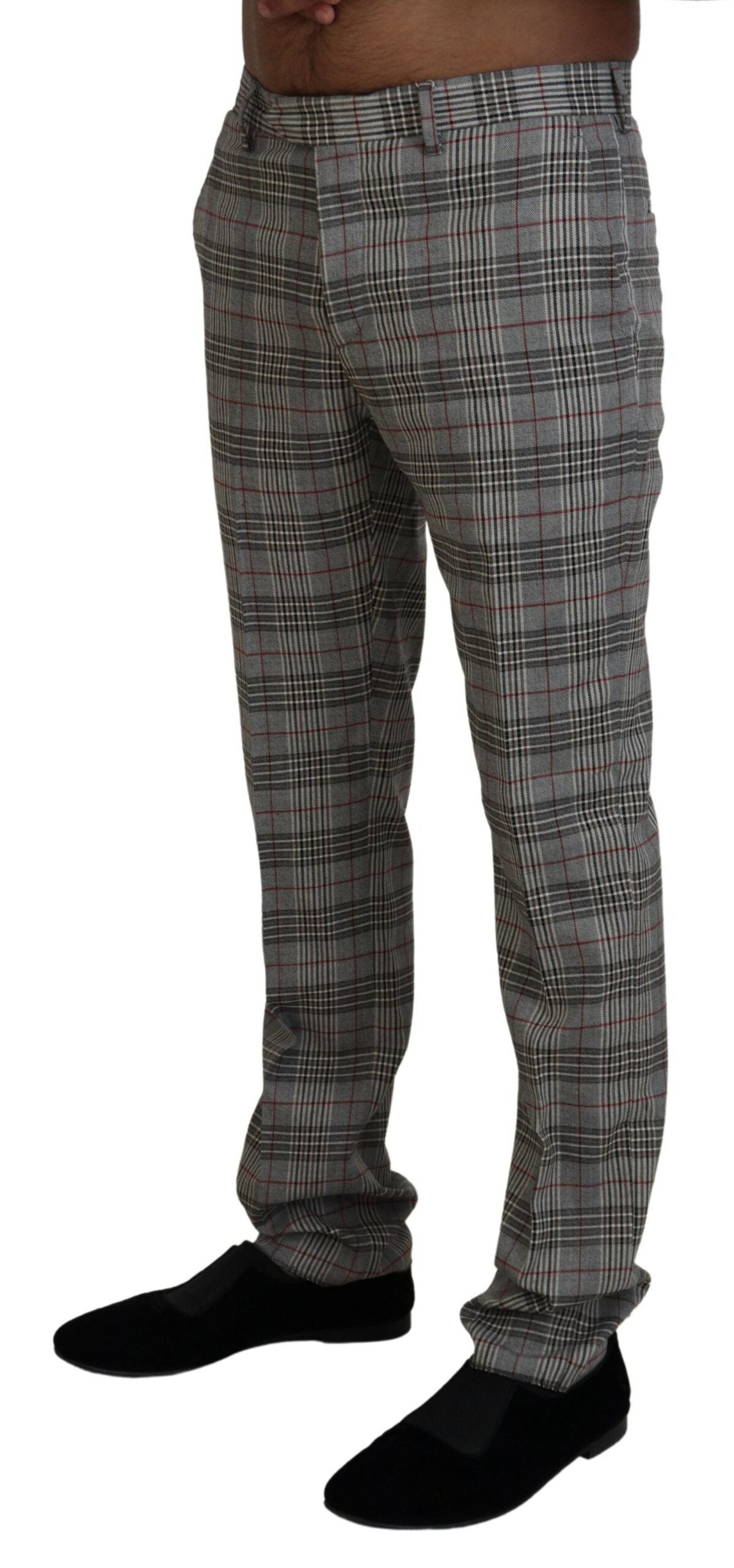 BENCIVENGA Elegant Gray Checkered Slim Men’s Pants - IT46 | S