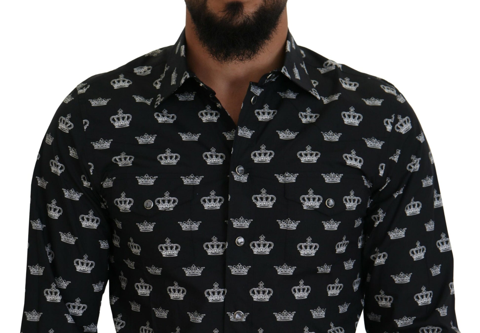 Dolce & Gabbana Elegant Slim Fit Crown Print Formal Shirt - IT39 | S