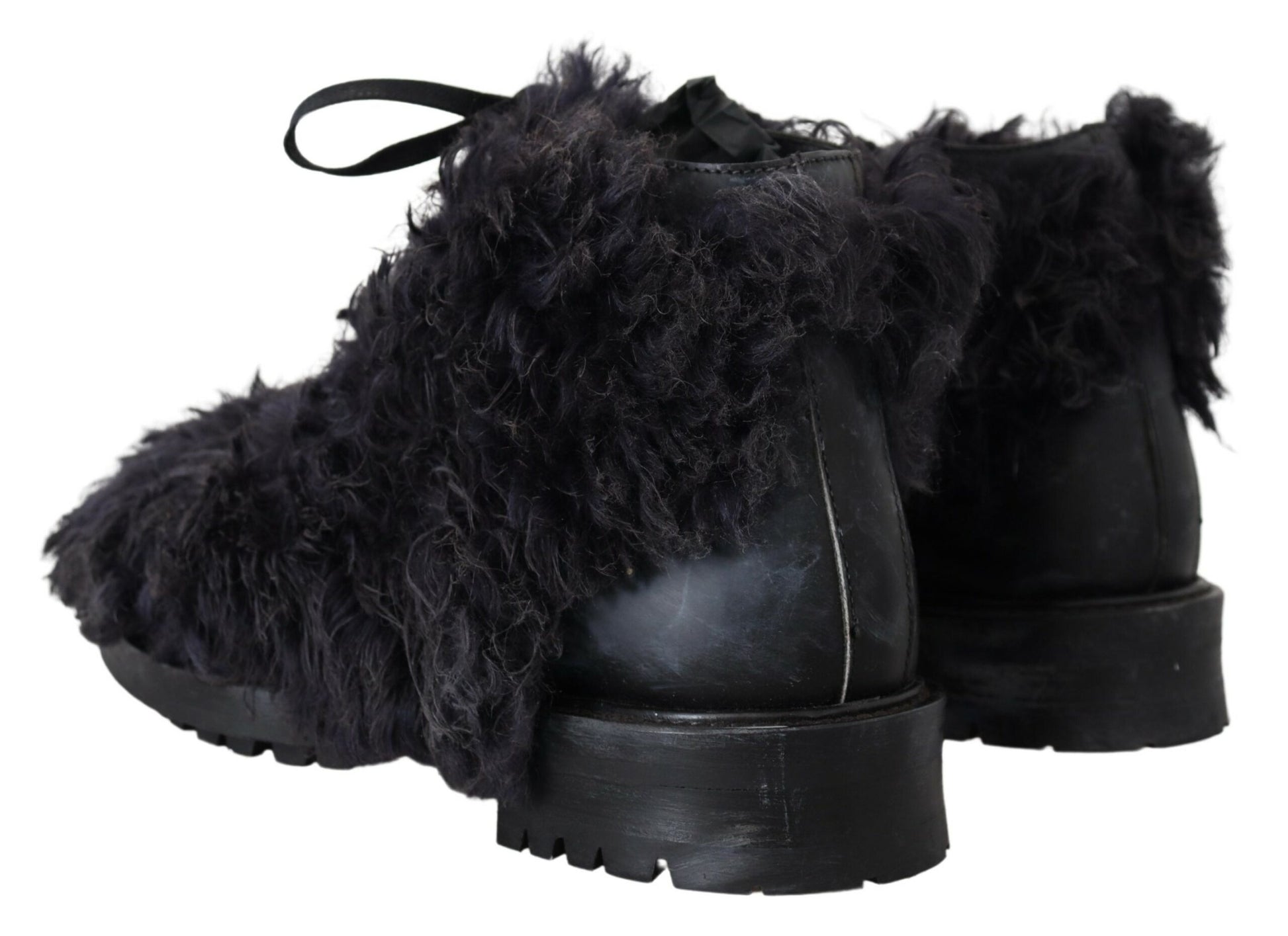 Dolce & Gabbana Black Leather Shearling Ankle Boots - EU42/US9