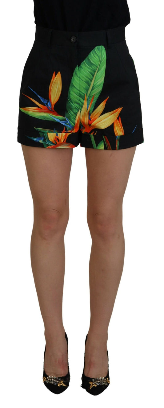 Dolce & Gabbana High Waist Hot Pants Shorts in Black Leaves Print - IT38 | XS