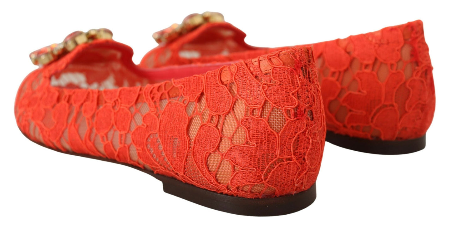 Dolce & Gabbana Elegant Lace Vally Flats in Coral Red - EU35/US4.5