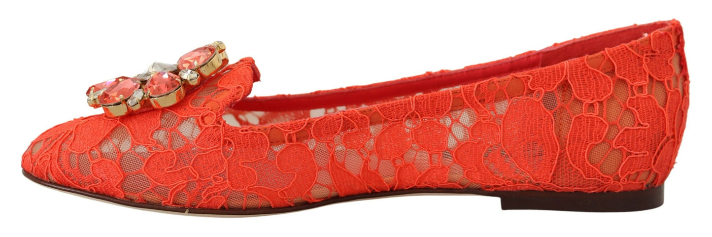 Dolce & Gabbana Elegant Lace Vally Flats in Coral Red - EU35/US4.5