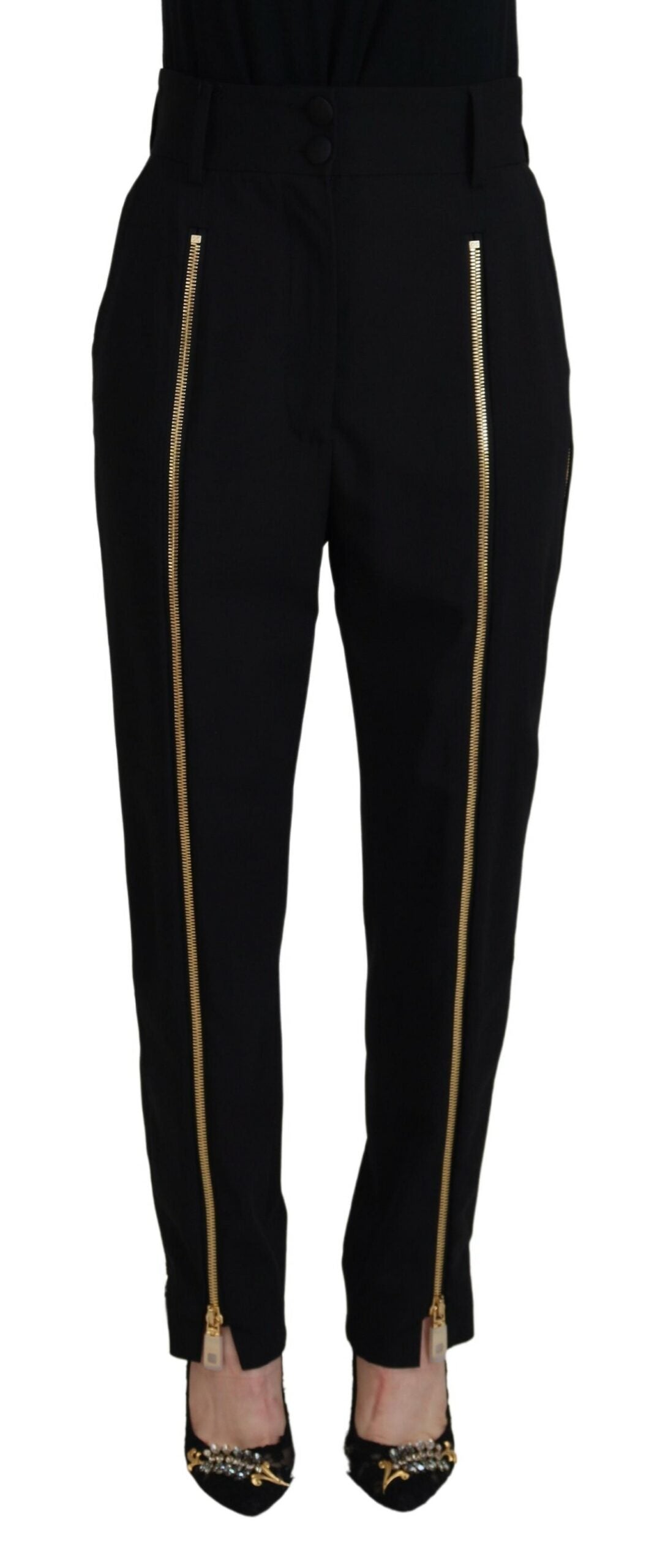 Dolce & Gabbana Elegant High Waist Tapered Wool Pants - IT40|S