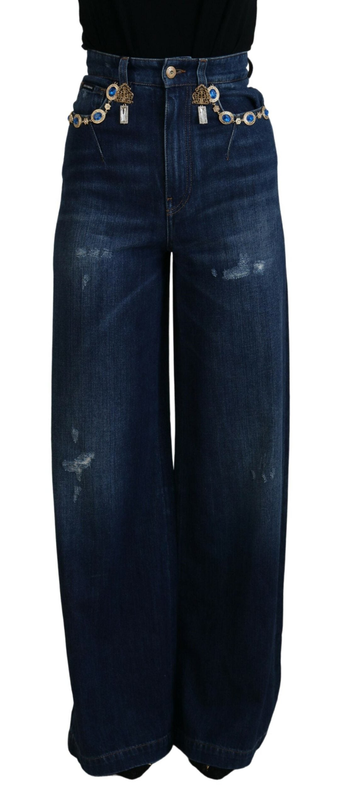 Dolce & Gabbana Embellished Straight Leg Designer Jeans - IT36|XXS