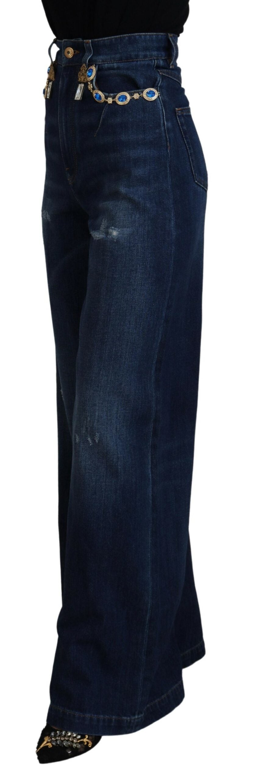 Dolce & Gabbana Embellished Straight Leg Designer Jeans - IT36|XXS