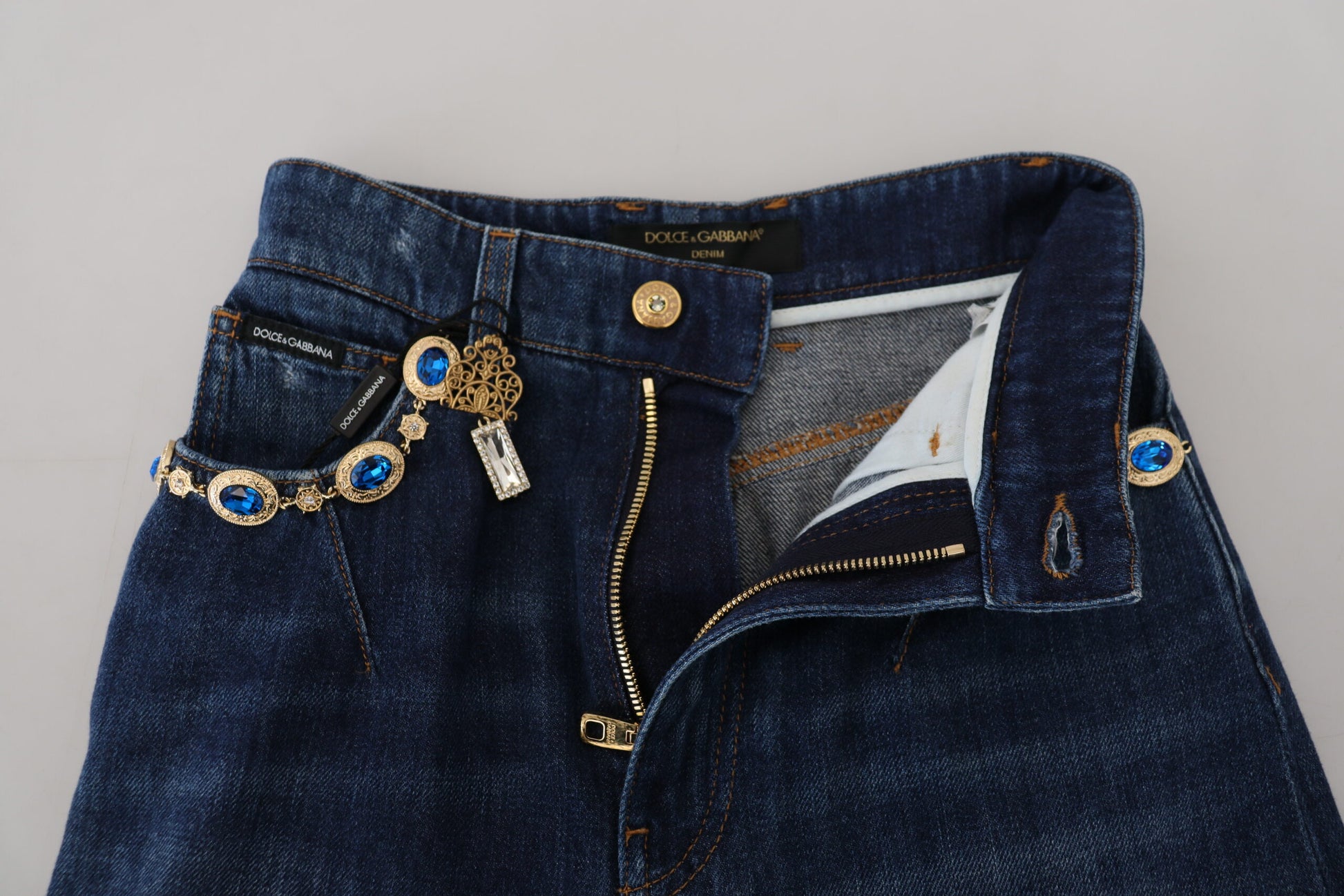 Dolce & Gabbana Embellished Straight Leg Designer Jeans - IT36|XXS