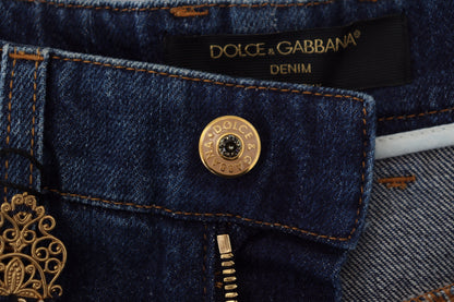 Dolce & Gabbana Embellished Straight Leg Designer Jeans - IT36|XXS