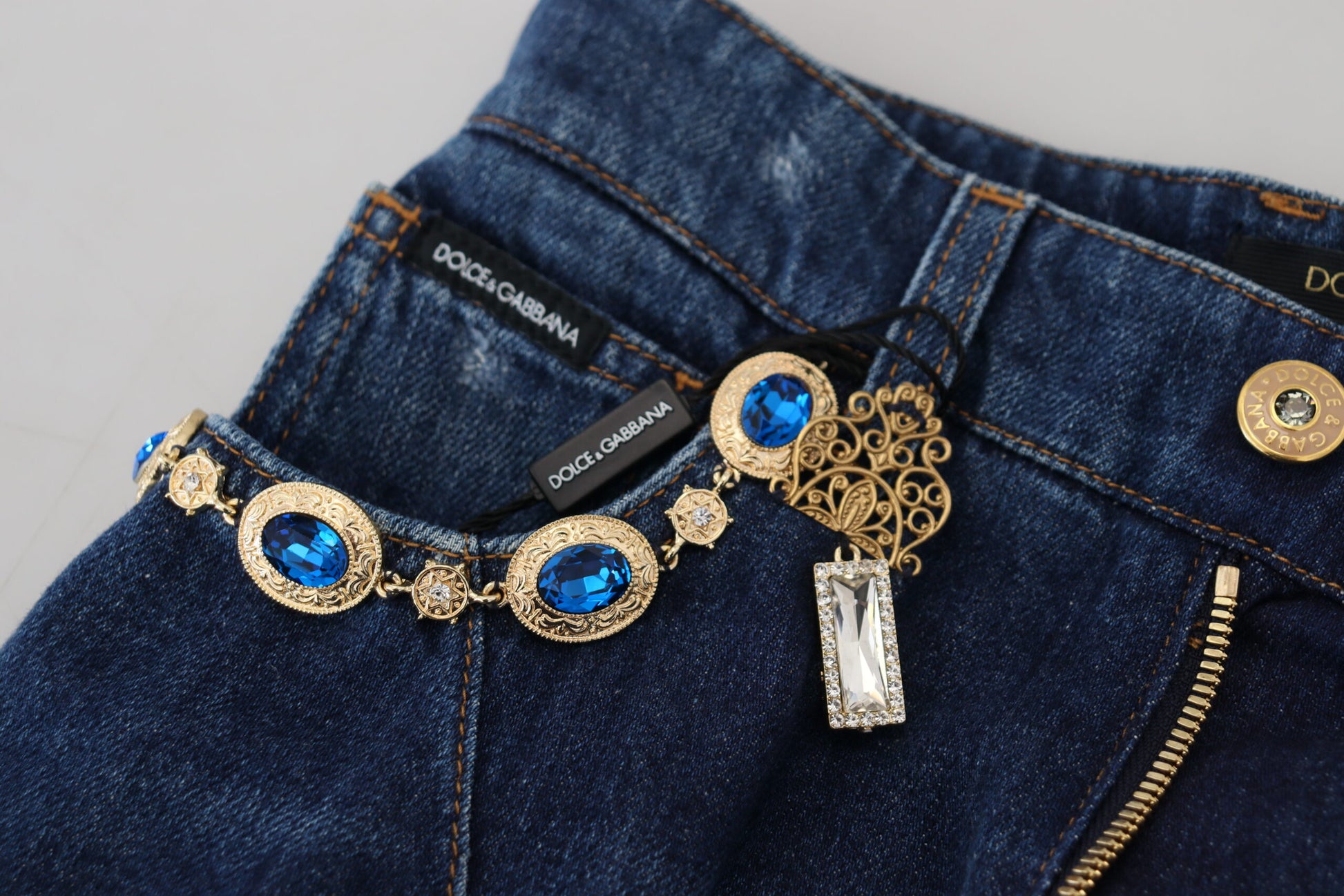 Dolce & Gabbana Embellished Straight Leg Designer Jeans - IT36|XXS