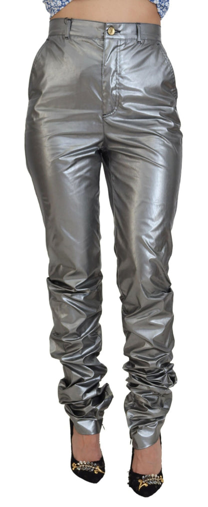 Dolce & Gabbana Elegant High Waist Skinny Pants in Silver - IT40|S