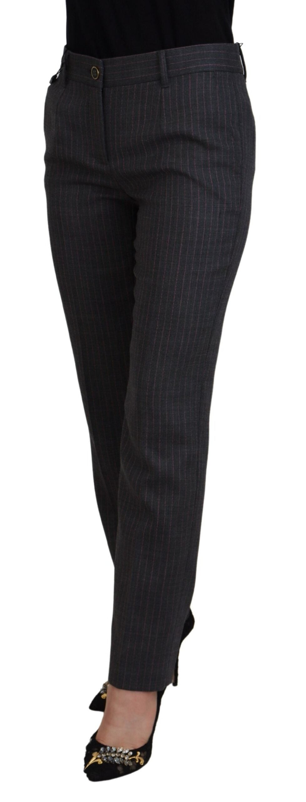 Dolce & Gabbana Elegant Gray Striped Tapered Pants - IT38|XS