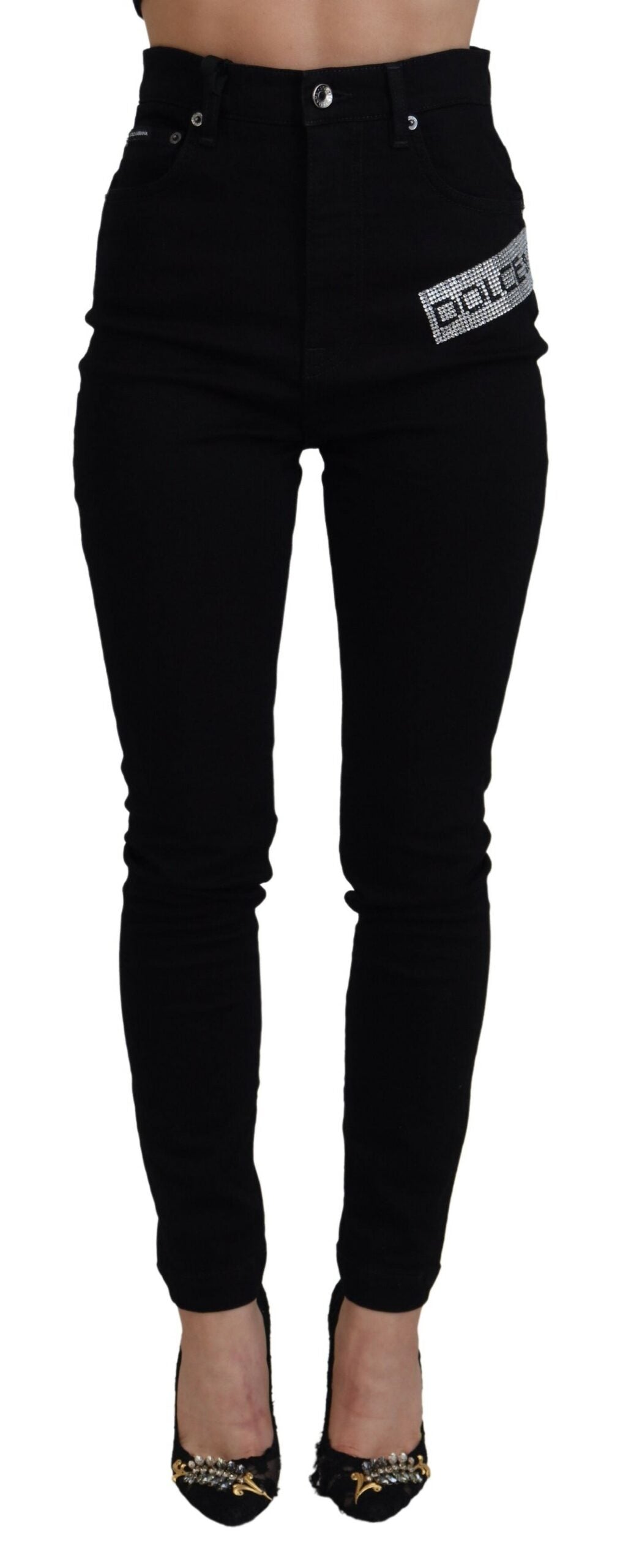 Dolce & Gabbana Chic High Waist Slim Fit Black Jeans - IT38 | XS