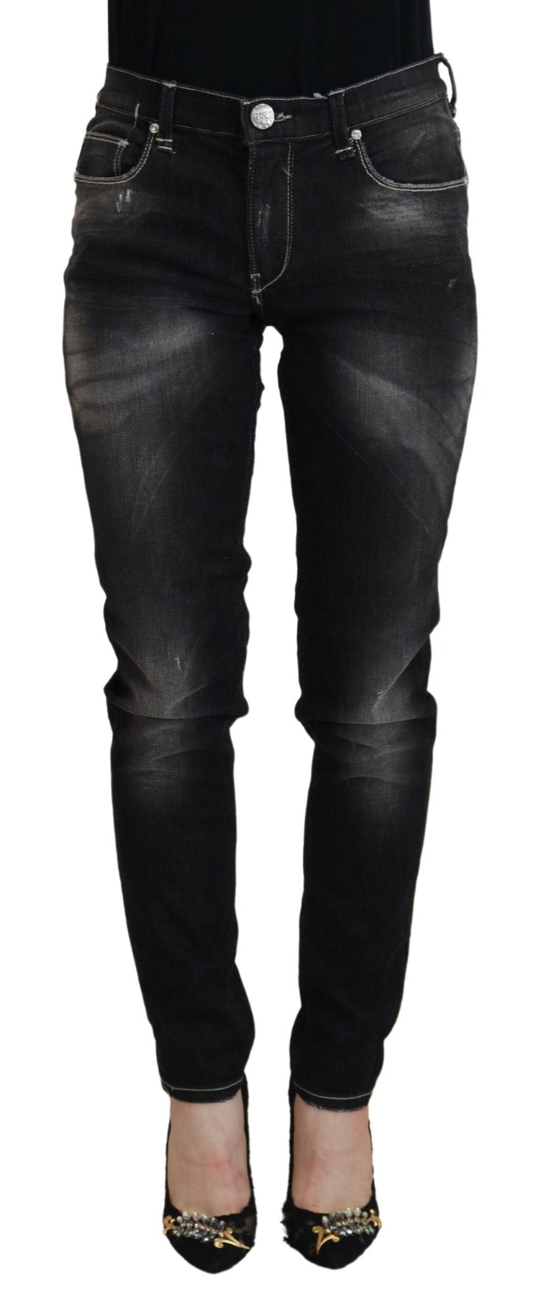 Acht Elegant Tapered Mid Waist Black Jeans - W26