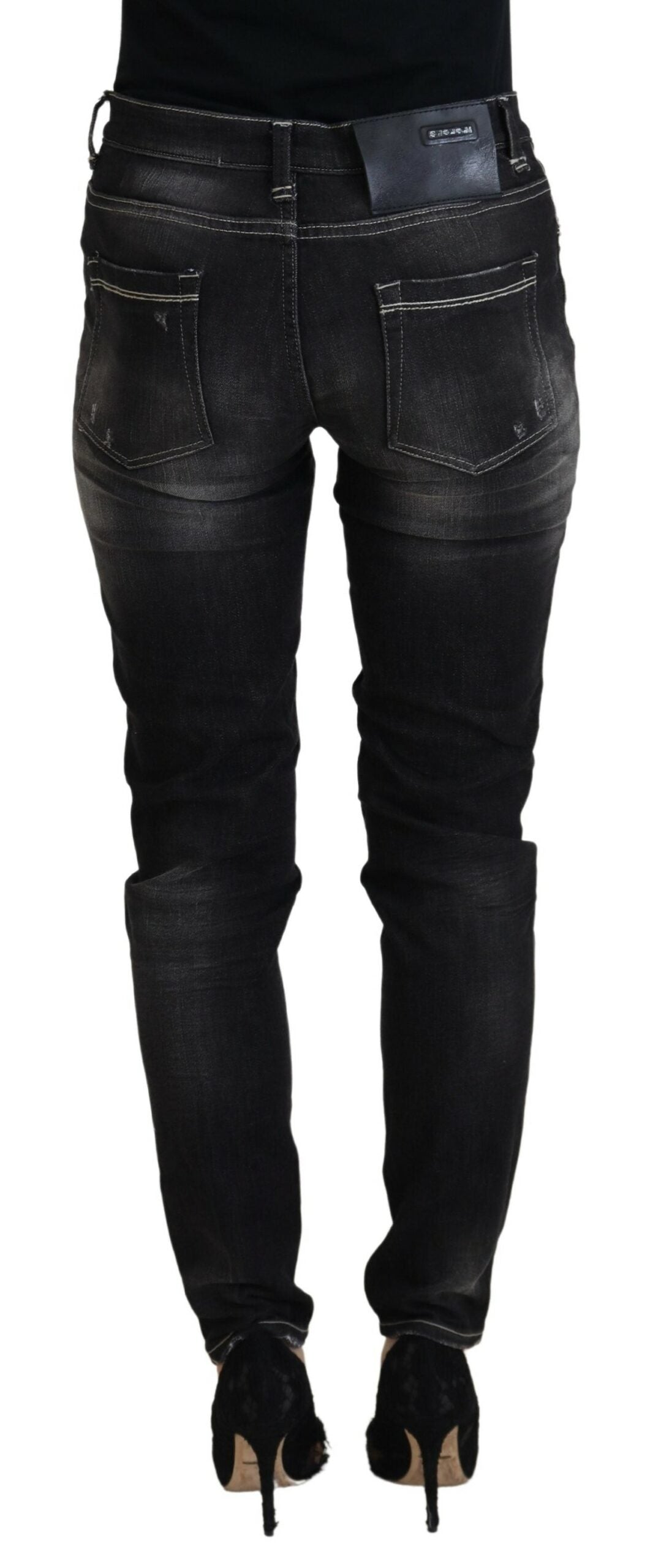 Acht Elegant Tapered Mid Waist Black Jeans - W26