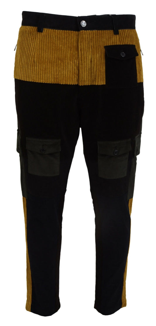 Dolce & Gabbana Elegant Black Tapered Trousers with Yellow Accent - IT50 | L