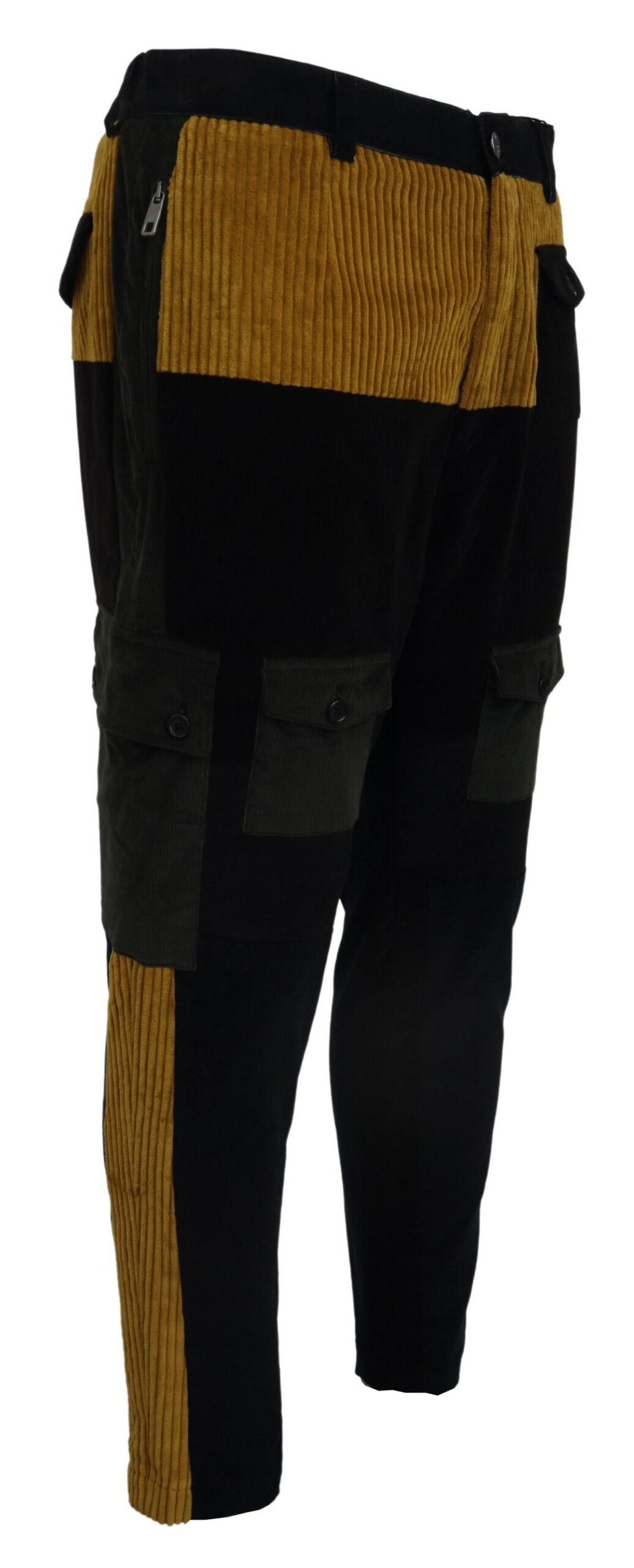 Dolce & Gabbana Elegant Black Tapered Trousers with Yellow Accent - IT50 | L