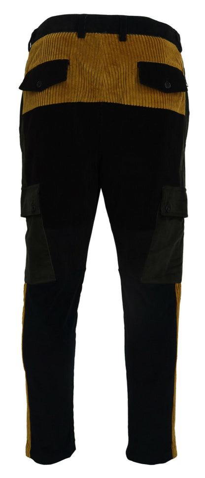 Dolce & Gabbana Elegant Black Tapered Trousers with Yellow Accent - IT50 | L