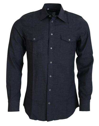 Dolce & Gabbana Elegant Gray Cotton Collared Shirt - IT40 | M