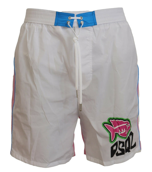 Dsquared² Chic White & Pink Print Swim Shorts - IT48 | M