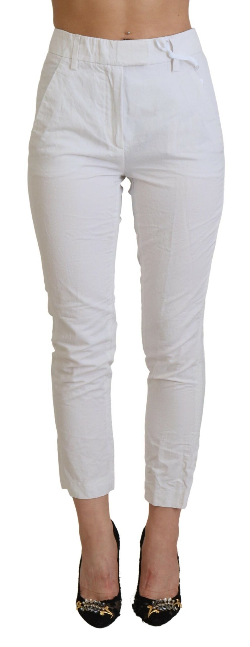 Dondup Elegant High Waist Tapered White Pants - IT38 | XS