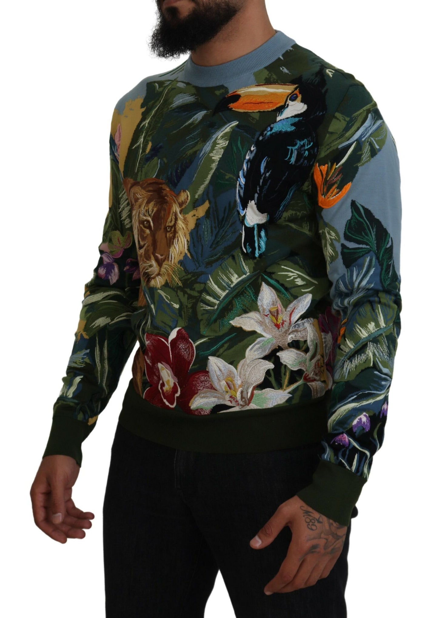 Dolce & Gabbana Jungle Embroidered Wool Silk Sweater - IT50 | L