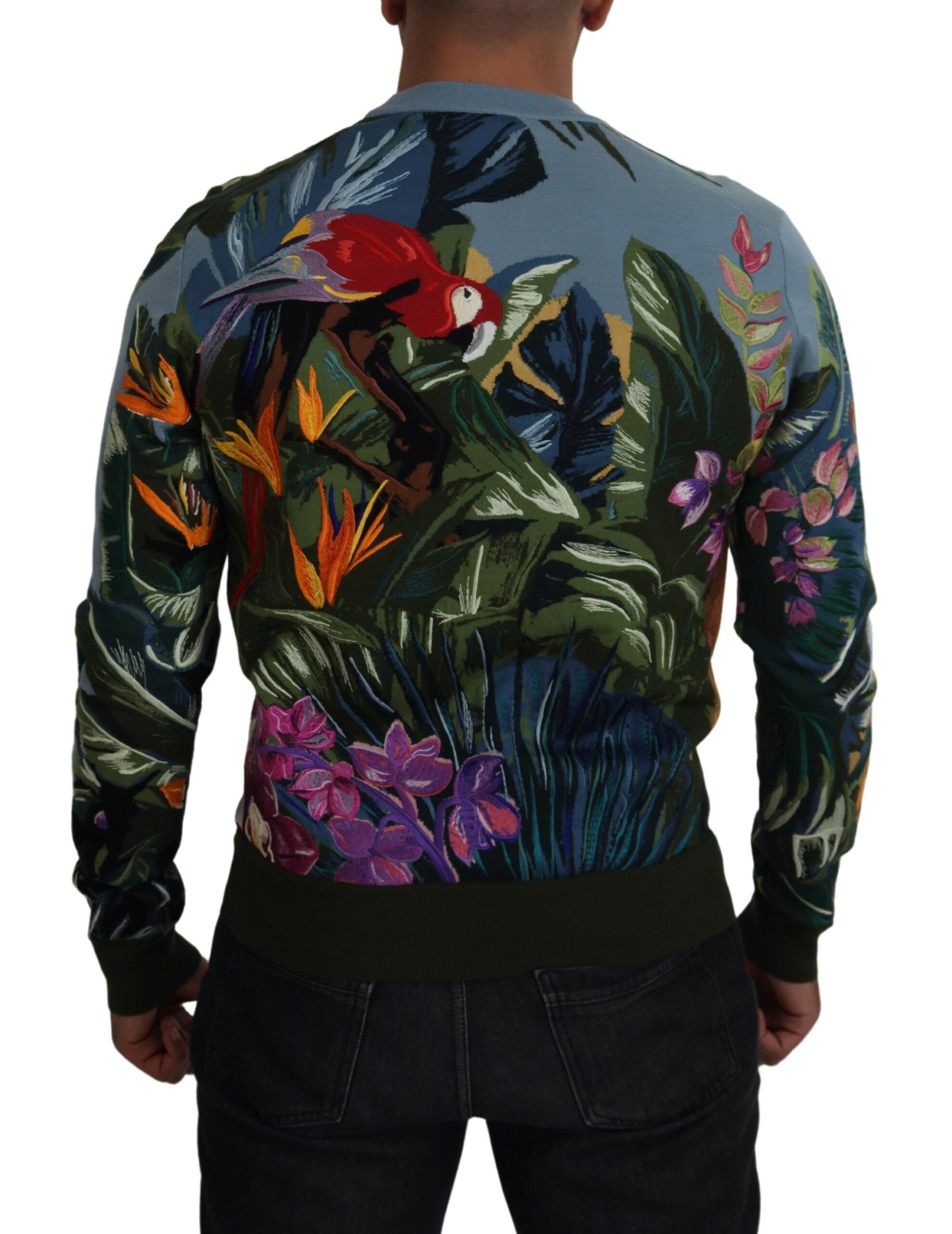 Dolce & Gabbana Jungle Embroidered Wool Silk Sweater - IT50 | L