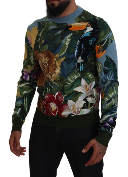 Dolce & Gabbana Jungle Embroidered Wool Silk Sweater - IT50 | L