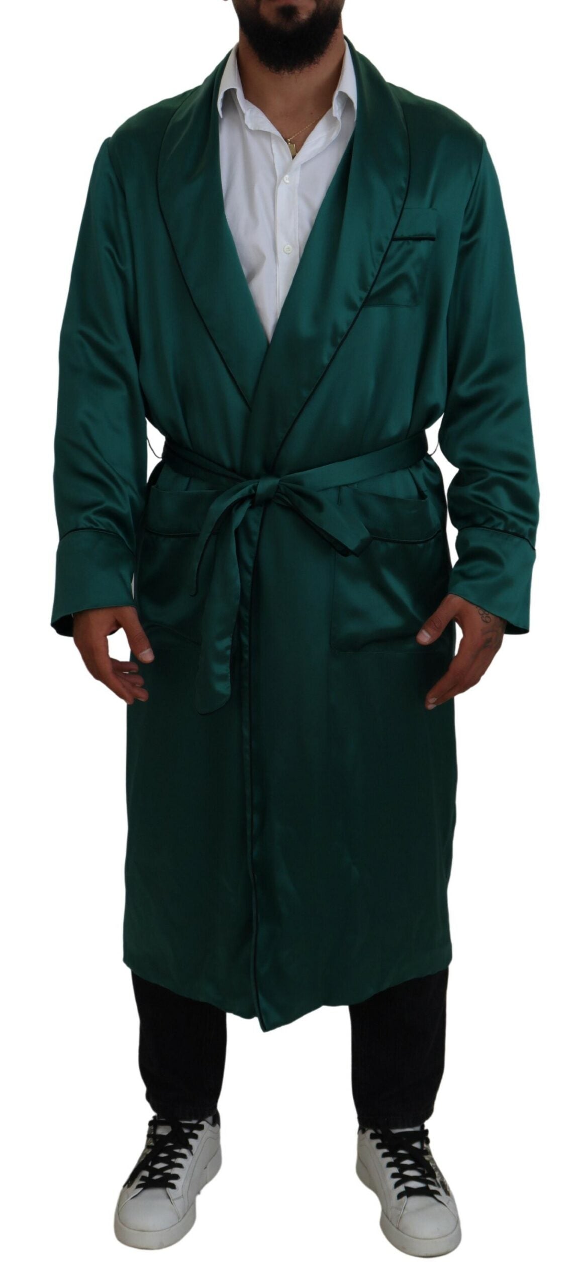 Dolce & Gabbana Elegant Silk Robe in Lush Green - IT46 | S