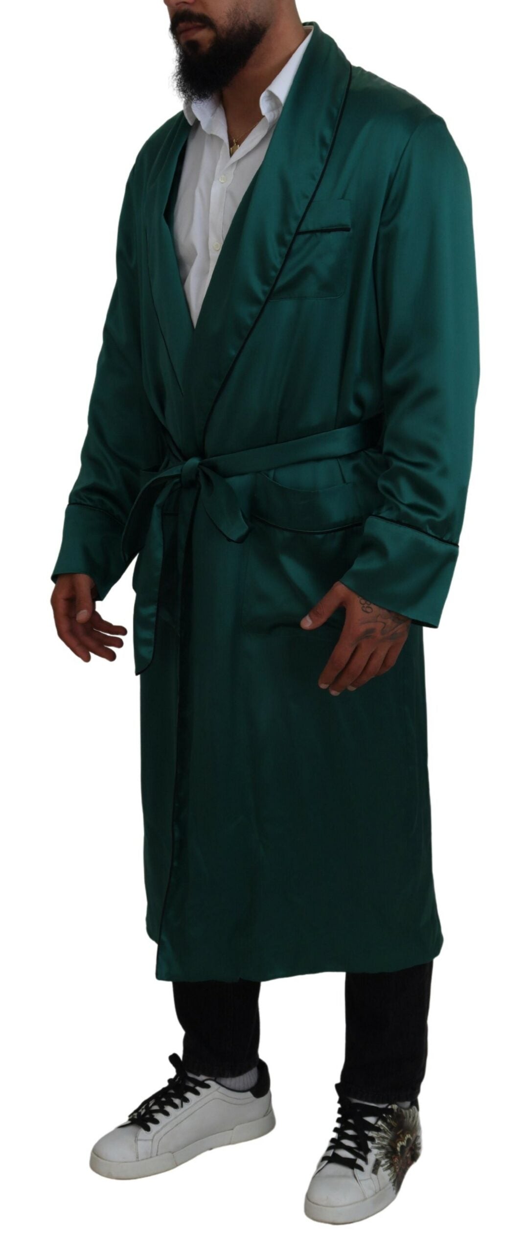 Dolce & Gabbana Elegant Silk Robe in Lush Green - IT46 | S