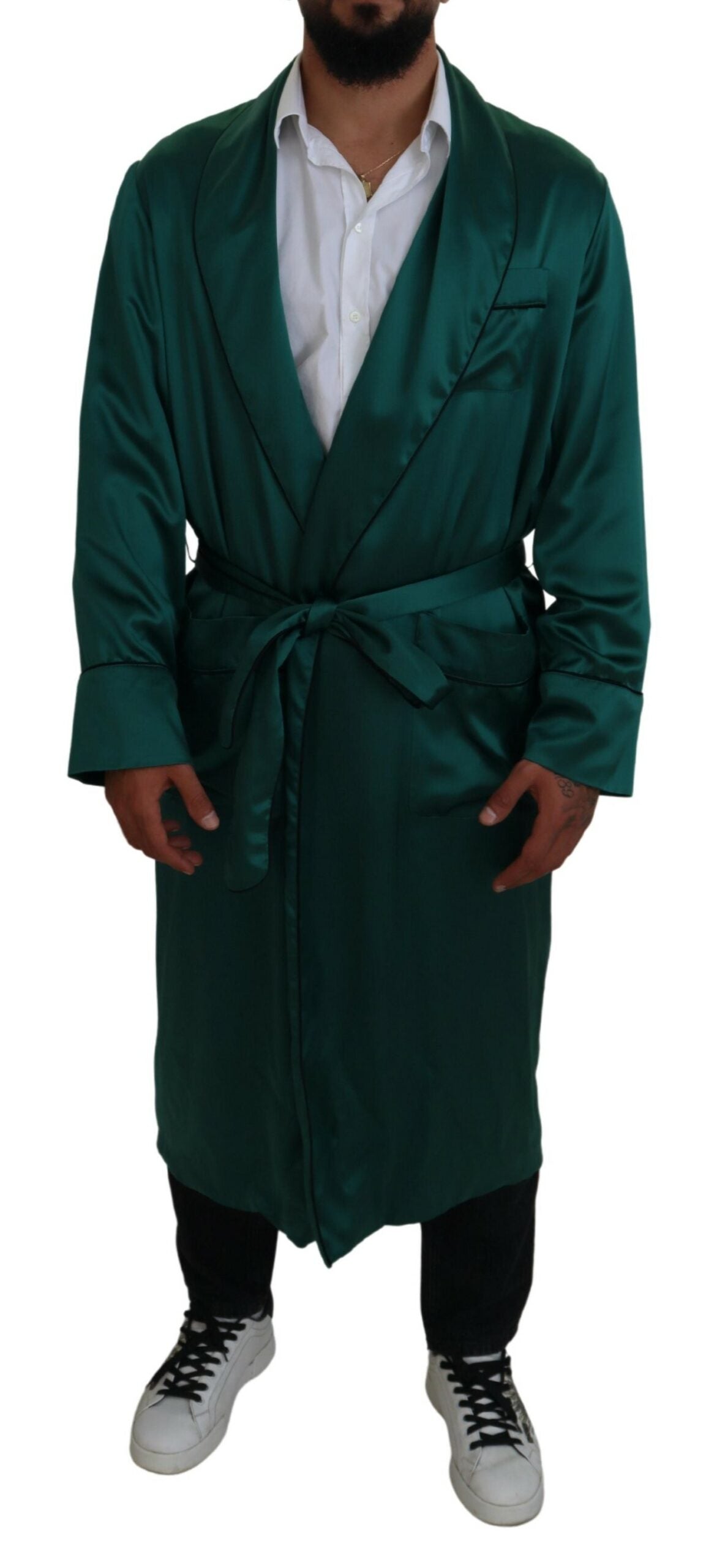 Dolce & Gabbana Elegant Silk Robe in Lush Green - IT46 | S