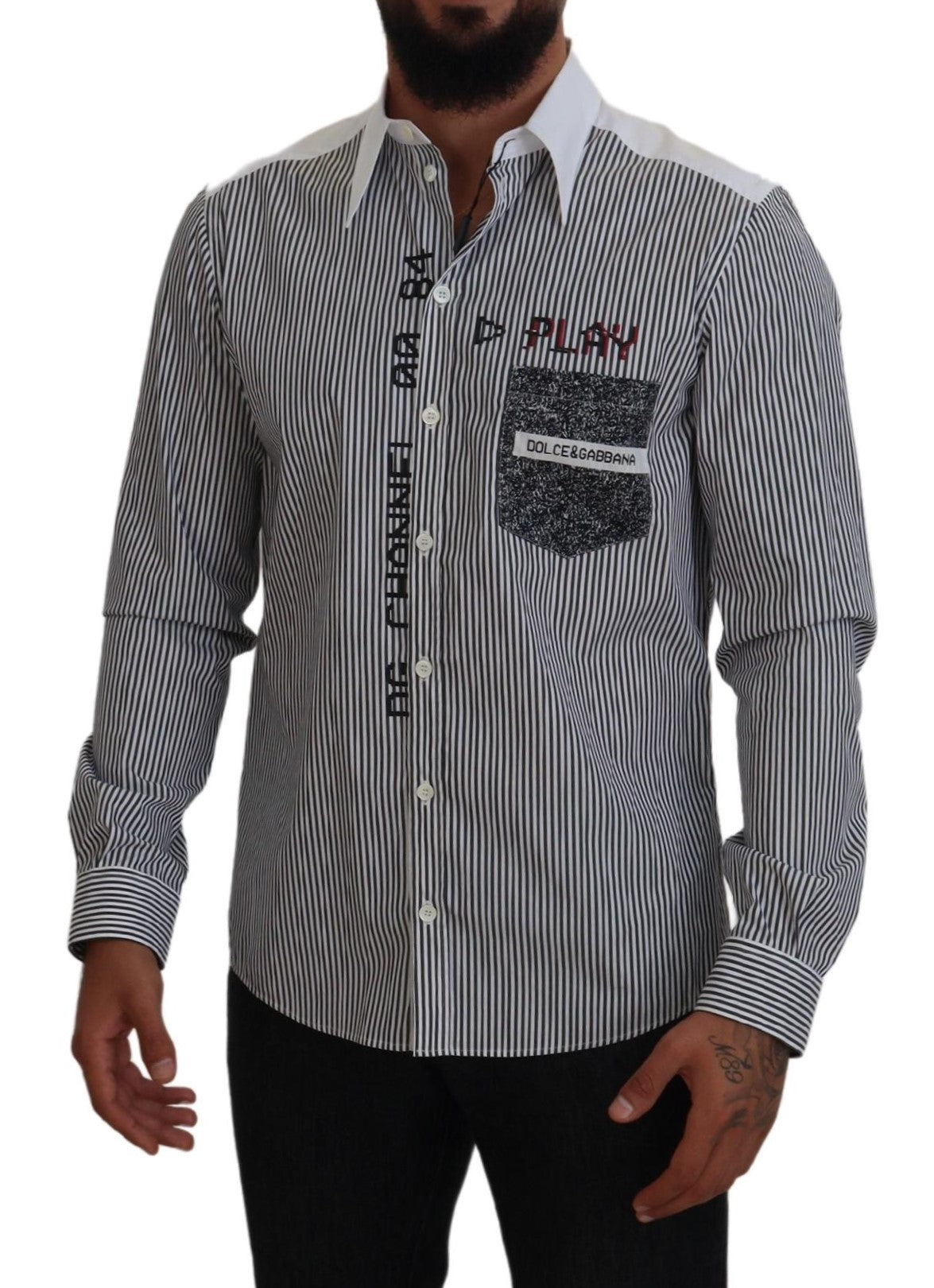 Dolce & Gabbana Classic Black and White Striped Button-Down Shirt - IT41 | L