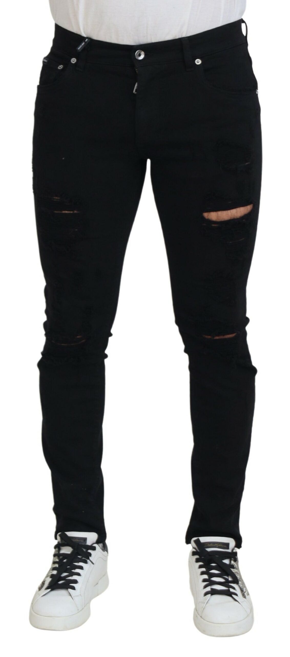 Dolce & Gabbana Svelte Black Tattered Slim Fit Denim - IT48 | M