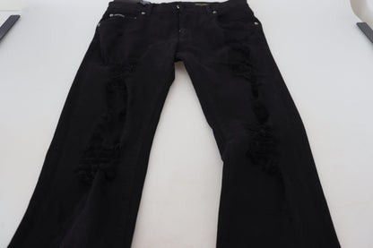 Dolce & Gabbana Svelte Black Tattered Slim Fit Denim - IT48 | M