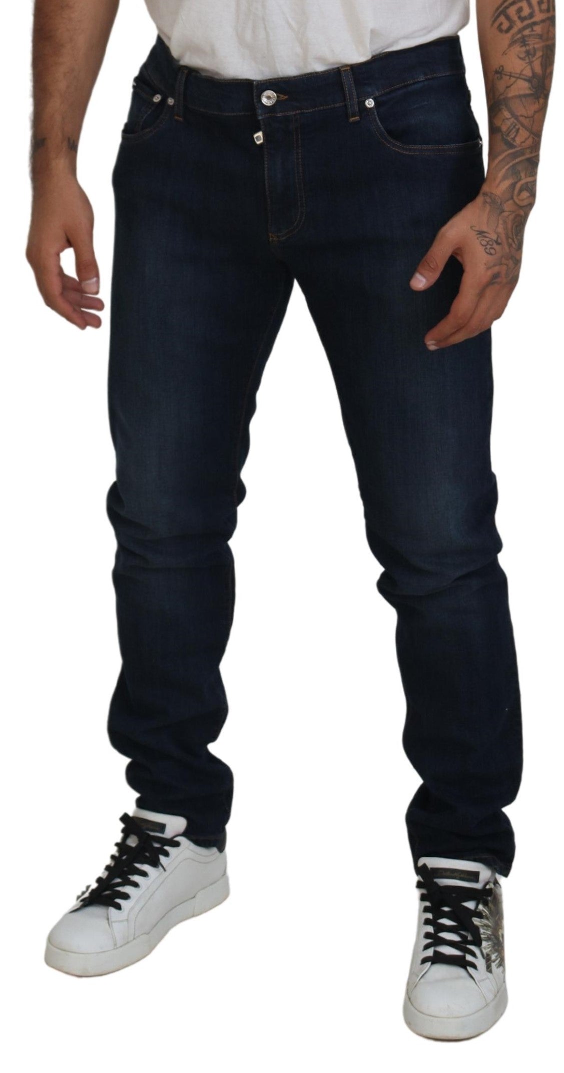 Dolce & Gabbana Sleek Skinny Jeans in Dark Blue - IT56 | XL