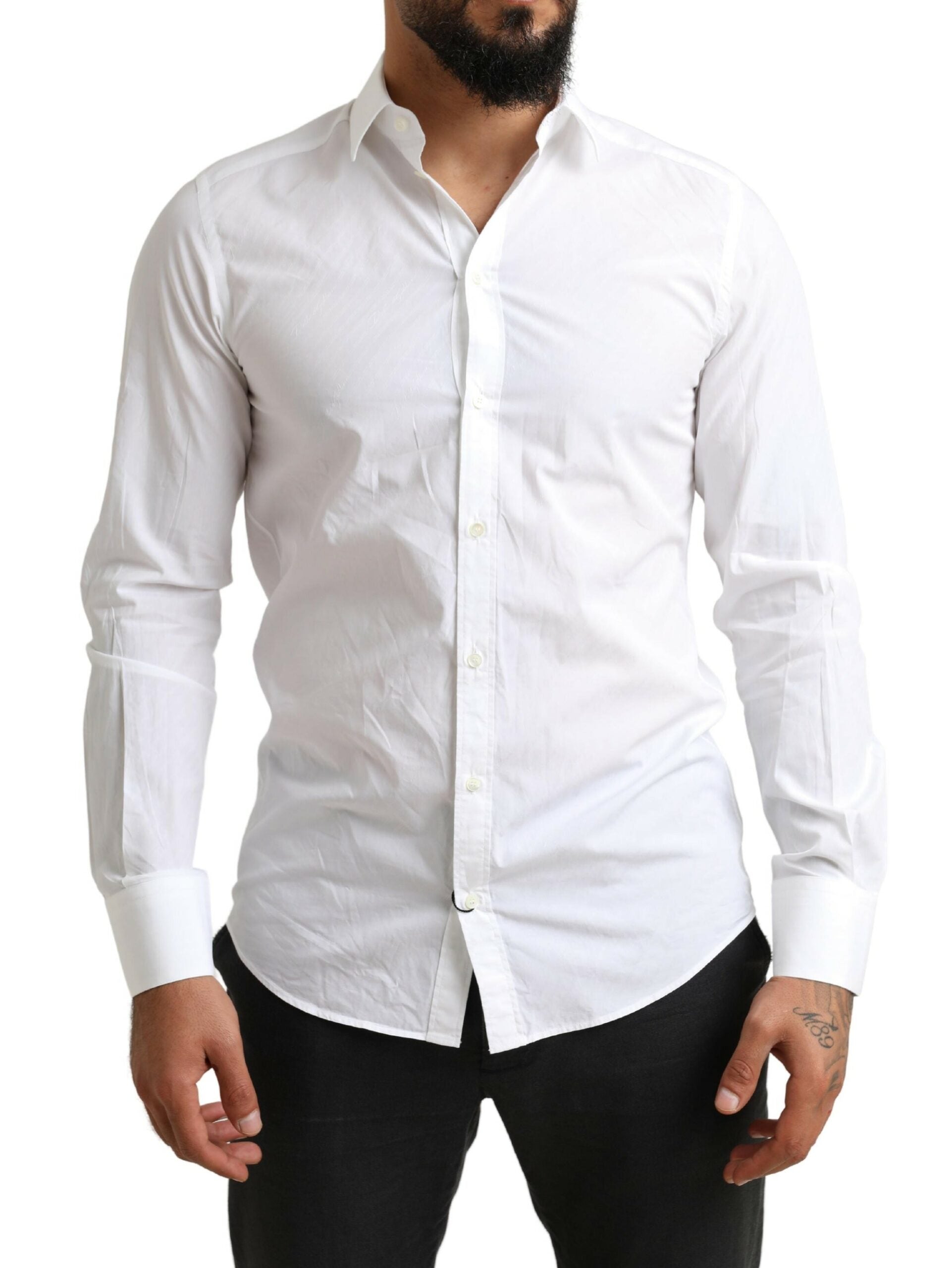 Dolce & Gabbana Elegant White Cotton Martini Dress Shirt - IT39 | S