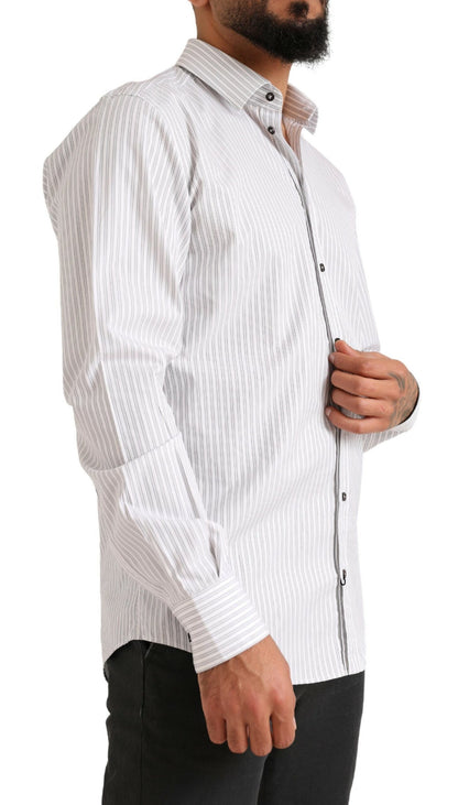 Dolce & Gabbana Elegant White Striped Cotton Dress Shirt - IT38 | XS