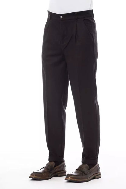 Alpha Studio Brown Wool Men Pant